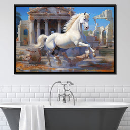 White Horse Gallop Amidst Ruins - NicheCanvas