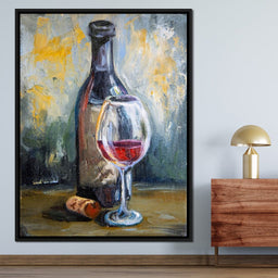 Bottle & Glass of Wine - NicheCanvas
