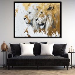 White & Gold Lions - NicheCanvas