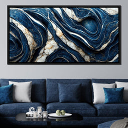 Luxury Abstract Marble in Blue, White & Black - NicheCanvas
