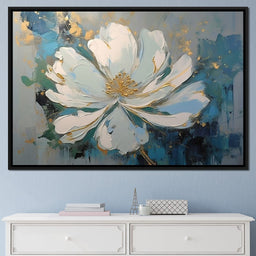 Turquoise Gold Flower in Bloom - NicheCanvas
