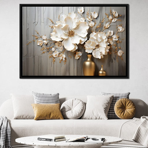 Floral Symphony in a Golden Vase Canvas Print