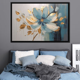 Minimalist Turquoise Gold Flower - NicheCanvas