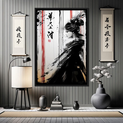 Ink Veiled Geisha Mystery Canvas Print