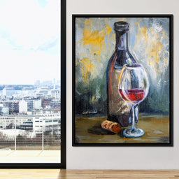 Bottle & Glass of Wine - NicheCanvas
