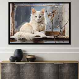 White Cat Oil Painting - NicheCanvas