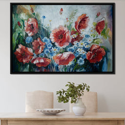 Poppies & Blue Flowers - NicheCanvas