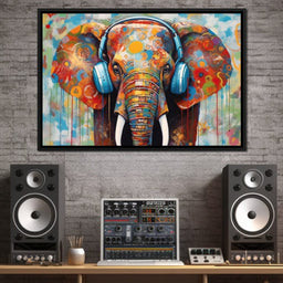 Elephant Listening Music with Headphone - NicheCanvas