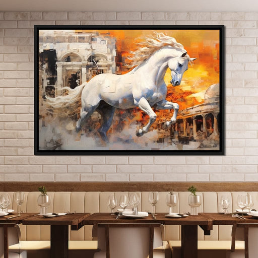 White Equine Amidst Ruins Canvas Print
