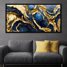 Luxury Abstract Marble in Gold & Blue - NicheCanvas