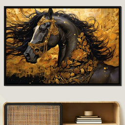 Gilded Black Horse - NicheCanvas