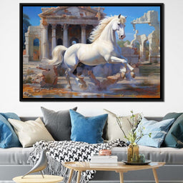 White Horse Gallop Amidst Ruins - NicheCanvas