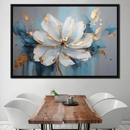 Golden Bloom in Turquoise Dream - NicheCanvas