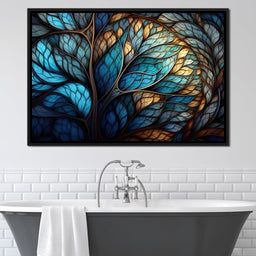 Mosaic Majesty in Beige and Sky Blue - NicheCanvas