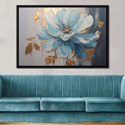 Golden Petals in Turquoise Bloom - NicheCanvas