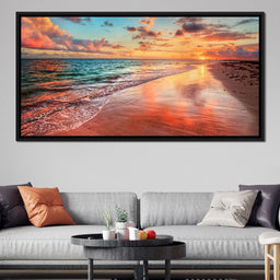 Sunset Over an Ocean Beach Shore - NicheCanvas