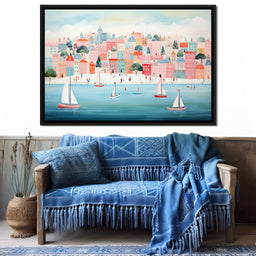 Sailboats in Dreamy Cityscape - NicheCanvas