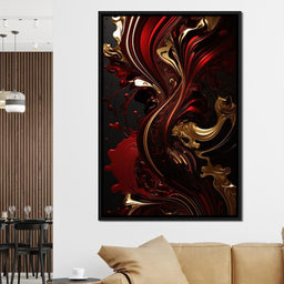 The Marble-Lux Collection: Dark Red & Vibrant Gold 09 - NicheCanvas