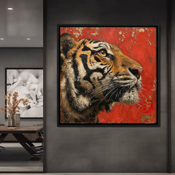 Tiger Gaze in Vermilion Majesty - NicheCanvas