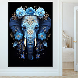 Elephant Bloom in Mystic Blue - NicheCanvas