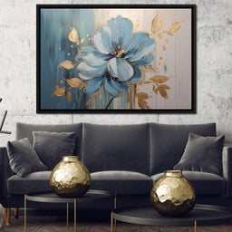 Golden Lotus in Turquoise Bloom - NicheCanvas