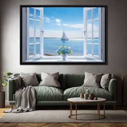 Azure Breeze Window View - NicheCanvas