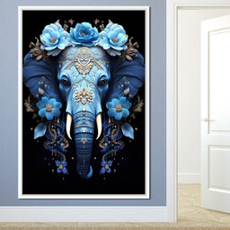 Elephant Bloom in Mystic Blue - NicheCanvas