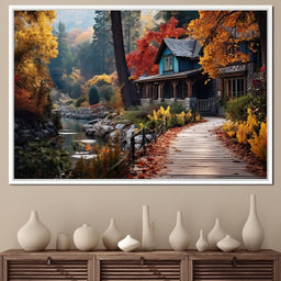 Blue House in the Woods - NicheCanvas