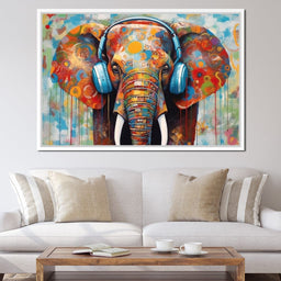 Elephant Listening Music with Headphone - NicheCanvas