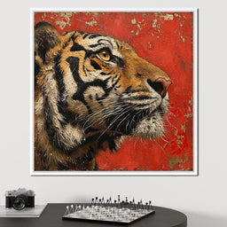 Tiger Gaze in Vermilion Majesty - NicheCanvas