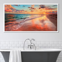 Sunset Over an Ocean Beach Shore - NicheCanvas