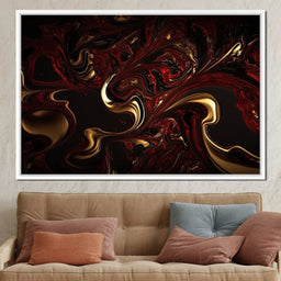 The Marble-Lux Collection: Dark Red & Vibrant Gold 14 - NicheCanvas