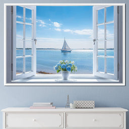 Azure Breeze Window View - NicheCanvas
