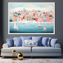 Sailboats in Dreamy Cityscape - NicheCanvas