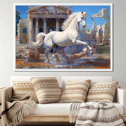White Horse Gallop Amidst Ruins - NicheCanvas