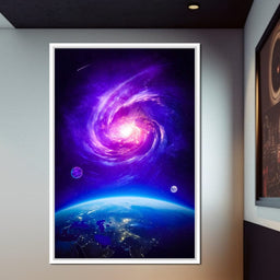 Art Poster Purple Galaxy and Planet Earth