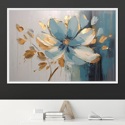 Minimalist Turquoise Gold Flower - NicheCanvas