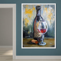 Bottle & Glass of Wine - NicheCanvas