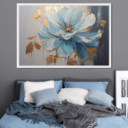 Golden Petals in Turquoise Bloom - NicheCanvas
