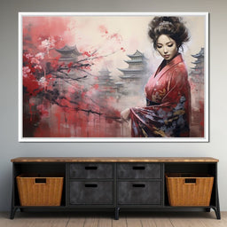 Geisha Amidst Blossoming Hues - NicheCanvas