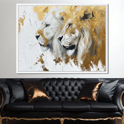 White & Gold Lions - NicheCanvas