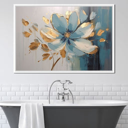 Minimalist Turquoise Gold Flower - NicheCanvas