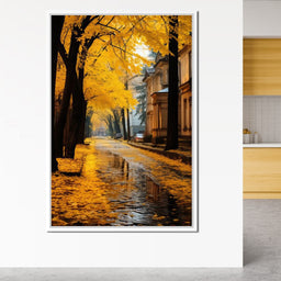 Autumn Leaves Along the City Road - NicheCanvas