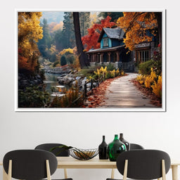 Blue House in the Woods - NicheCanvas