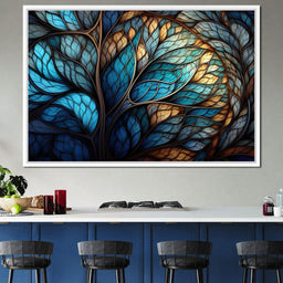 Mosaic Majesty in Beige and Sky Blue - NicheCanvas