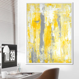 Grey & Yellow Abstract Art Painting - NicheCanvas