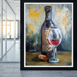 Bottle & Glass of Wine - NicheCanvas