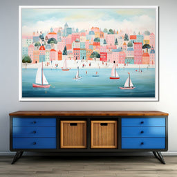 Sailboats in Dreamy Cityscape - NicheCanvas