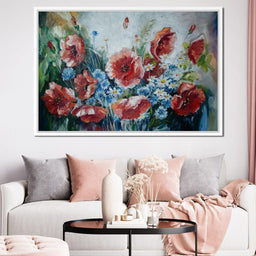 Poppies & Blue Flowers - NicheCanvas