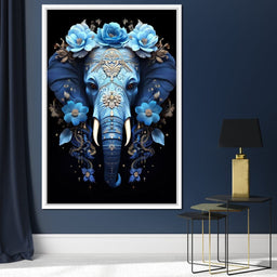 Elephant Bloom in Mystic Blue - NicheCanvas